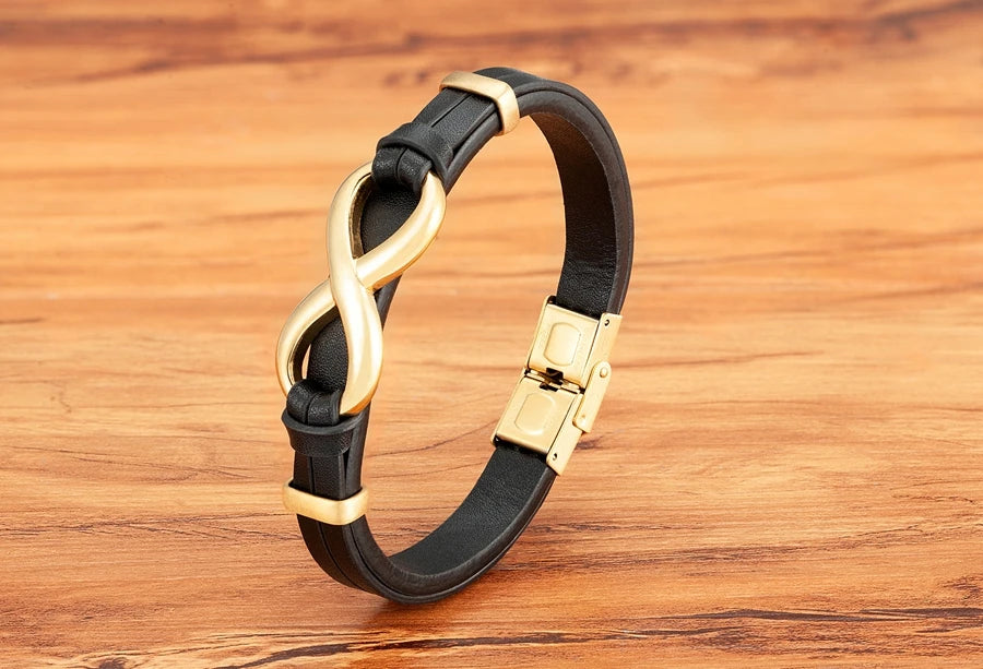 TYO Luxury Genuine Leather Infinity Symbol Mens Bracelet Stainless Steel Buckle Couple Bangles Jewelry Dropshipping Wholesale