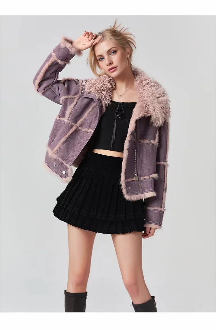 2024 Winter Short Style Fur Women Sheepskin Jacket Tanned Suede Luxury With 100%Natural Rabbit Lining Luxury Fashion Fur Coat - reetell