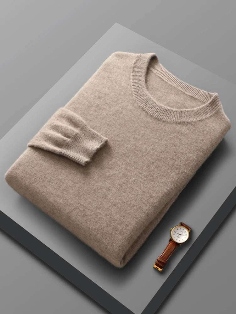 Spring Autumn 100% Pure Merino Wool Pullover Sweater Men O-neck Long-sleeve Cashmere Knitwear Female Clothing Grace - reetell