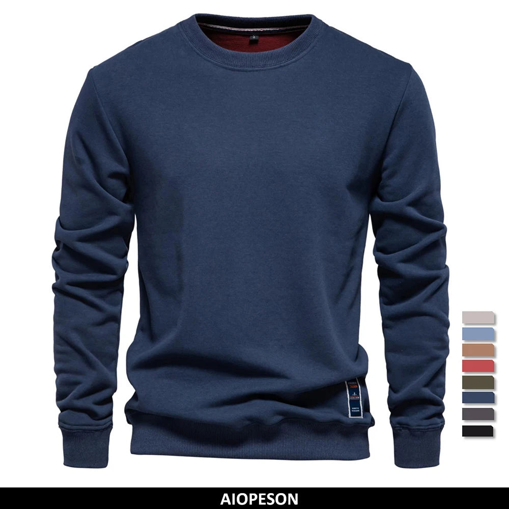 AIOPESON Cotton-blend Mens Crew Neck Solid Color Sweatshirts Pullover Casual Sport Sweatshirt for Men - reetell