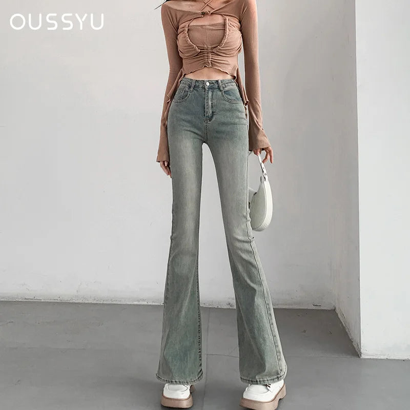 Summer Flared Jeans Women Vintage High Waist Loose Comfortable Jeans Female Pants Elastic Fashion Boyfriend Style Denim Trousers - reetell