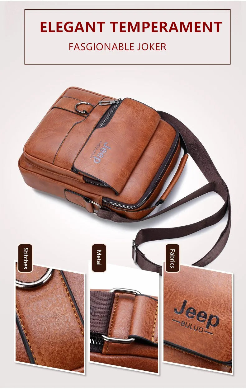 JEEP BULUO Crossbody Messenger Bags Business Casual Handbag Brand Shoulder New High Quality Leather For Men Business Casual Fash