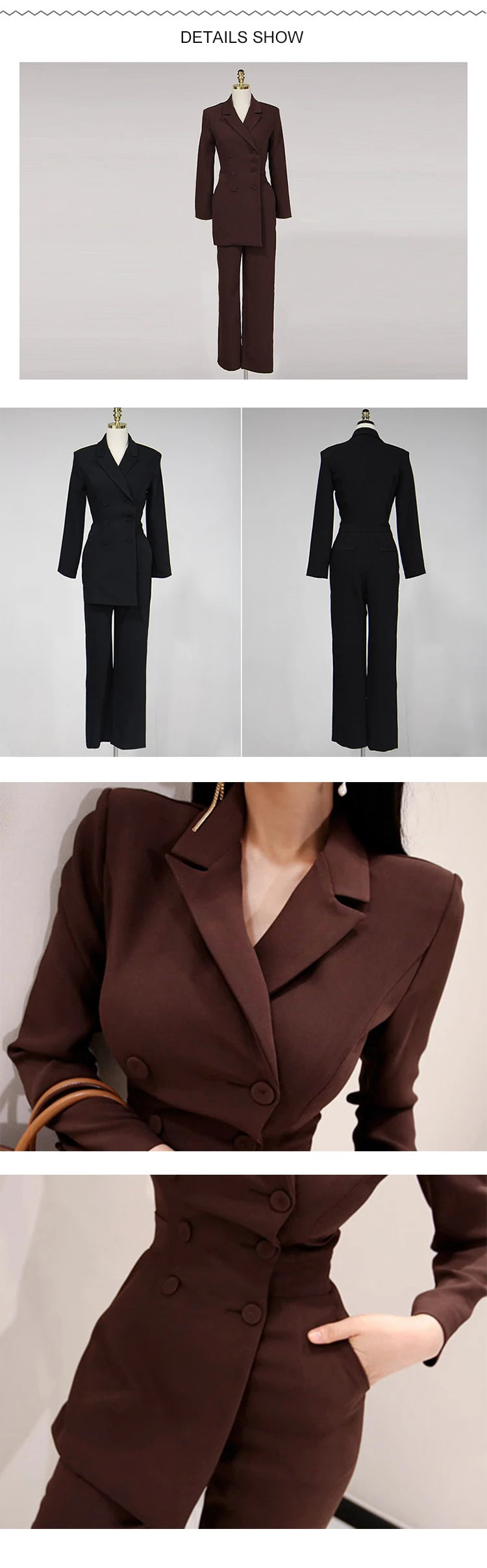 Fashion Elegant Long Jumpsuit Women Professional Chic Notched Collar Double Breasted Pockets Pants Mujer Slim Romper Office Lady