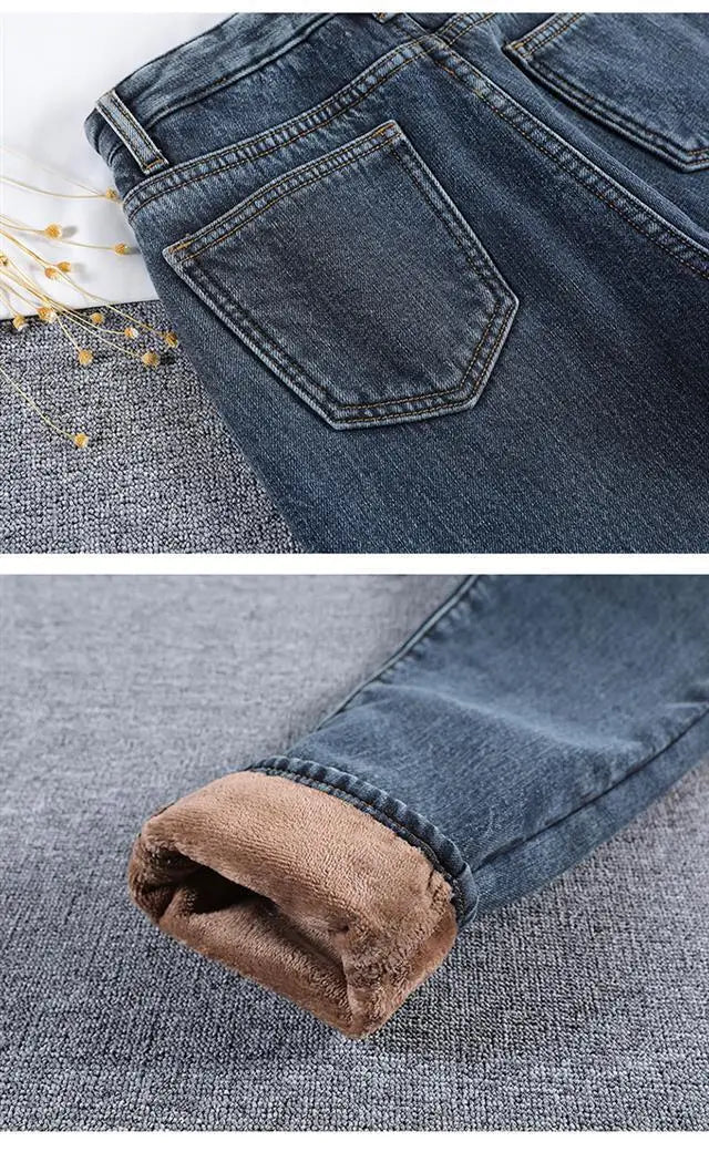 Winter Warm Fleece Jeans Women's High Waist Thick Harlan Straight Denim Pants Plus Size Loose Trousers Lady High Waisted Jeans - reetell