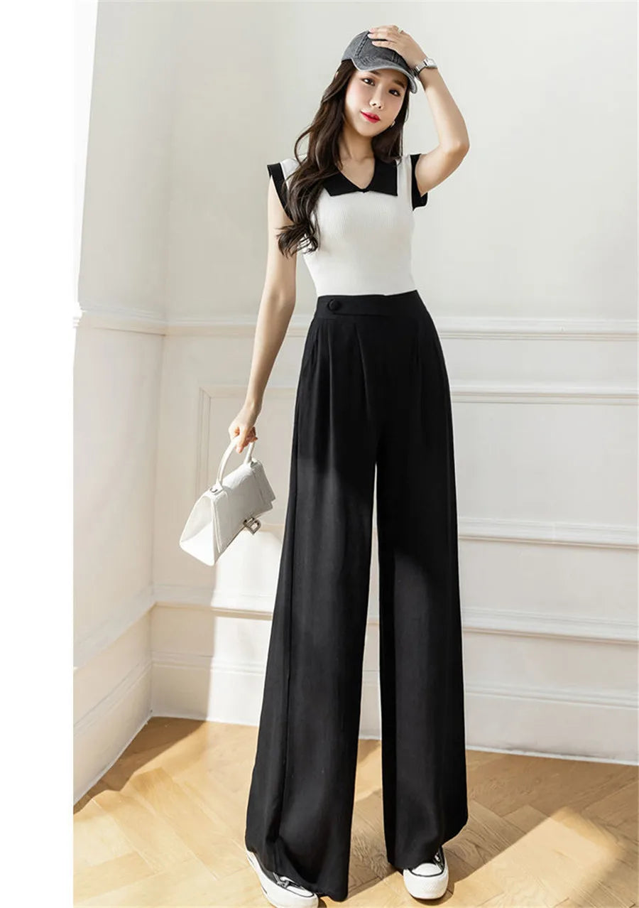 Summer New Cotton Linen Hig Waist Wide Leg Pants Mom's Straight Sweatpant Women 4xl Big Size Trousers Casual Baggy Pantalones - reetell