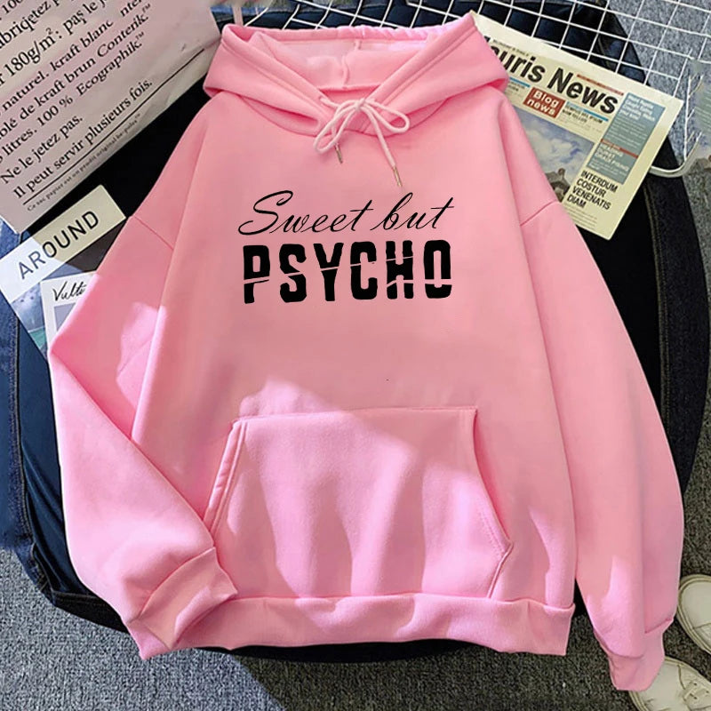 Sweet But Psycho Printed Long Sleeve Pullover Hoodies For Women And Men Couple Casual Sweatshirts Autumn Winter Plus Size Hoodie - reetell