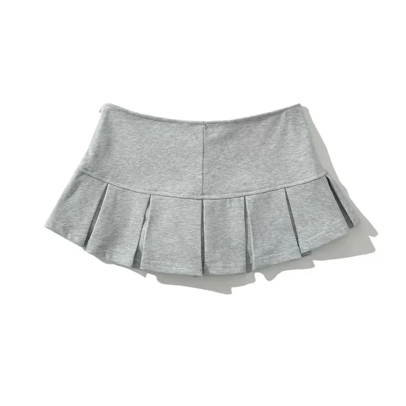 2024 Terry Fabric Y2K Mini Skirt Women Low Waist Wide Pleat Light Grey Sexy Vintage A-line Pleated Skirt Casual Skort Summer - reetell