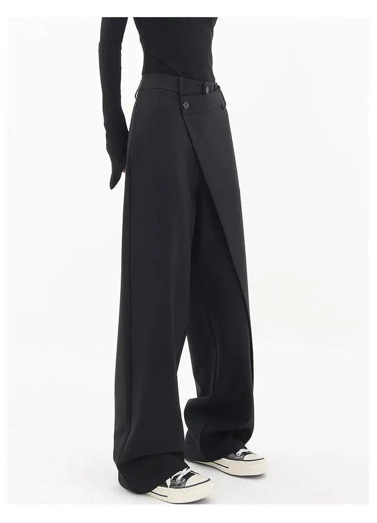 HOUZHOU Women Wide Suit Pants High Waist Gothic Japanese Style Baggy Black Trousers Irregular Straight Pants Casual Streetwear - reetell