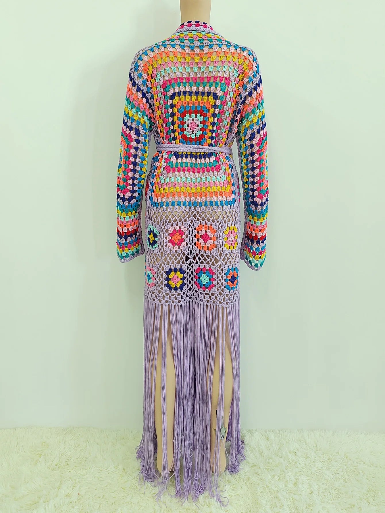 Women's Cardigans Crochet Knitted Maxi Fringe Coats Jacket Casual Sweater Ladies Tassel Open Stitch Hollow Out Long Cardigan - reetell