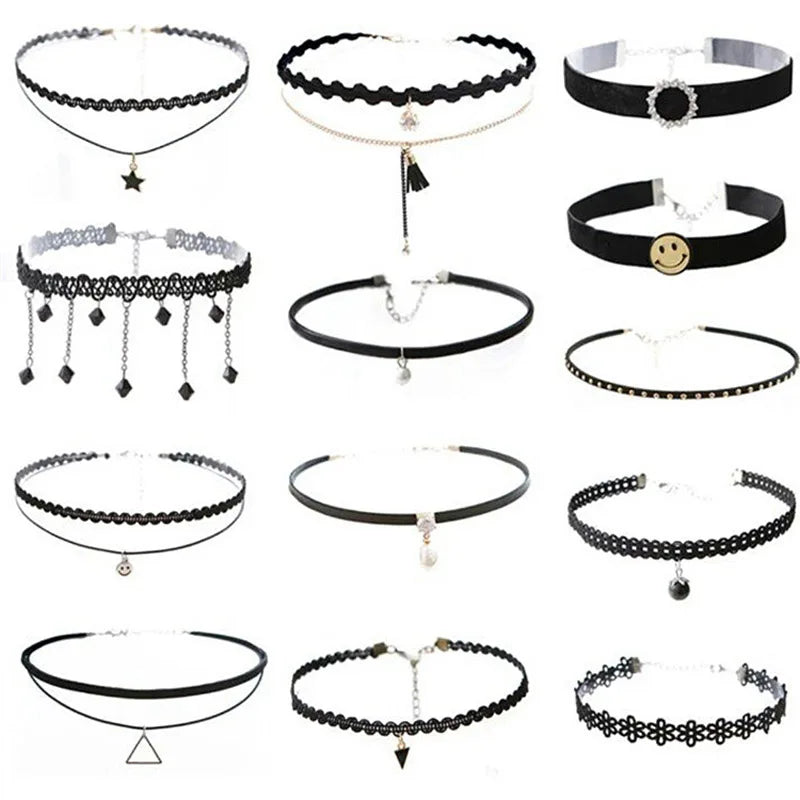 Chokers for Parties Beads Bow Flowers Circular Crown Pearl Tassels Gothic Sexy Lacy Lace Women Necklaces Neck Jewelry Girl Gift