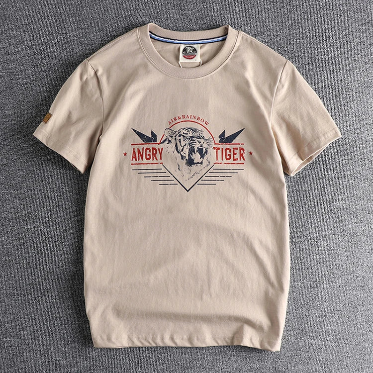 Summer New American Retro Short-sleeved O-neck Eagle Printed T-shirt Men's Fashion Simple 100% Cotton Washed Casual Sport Tops