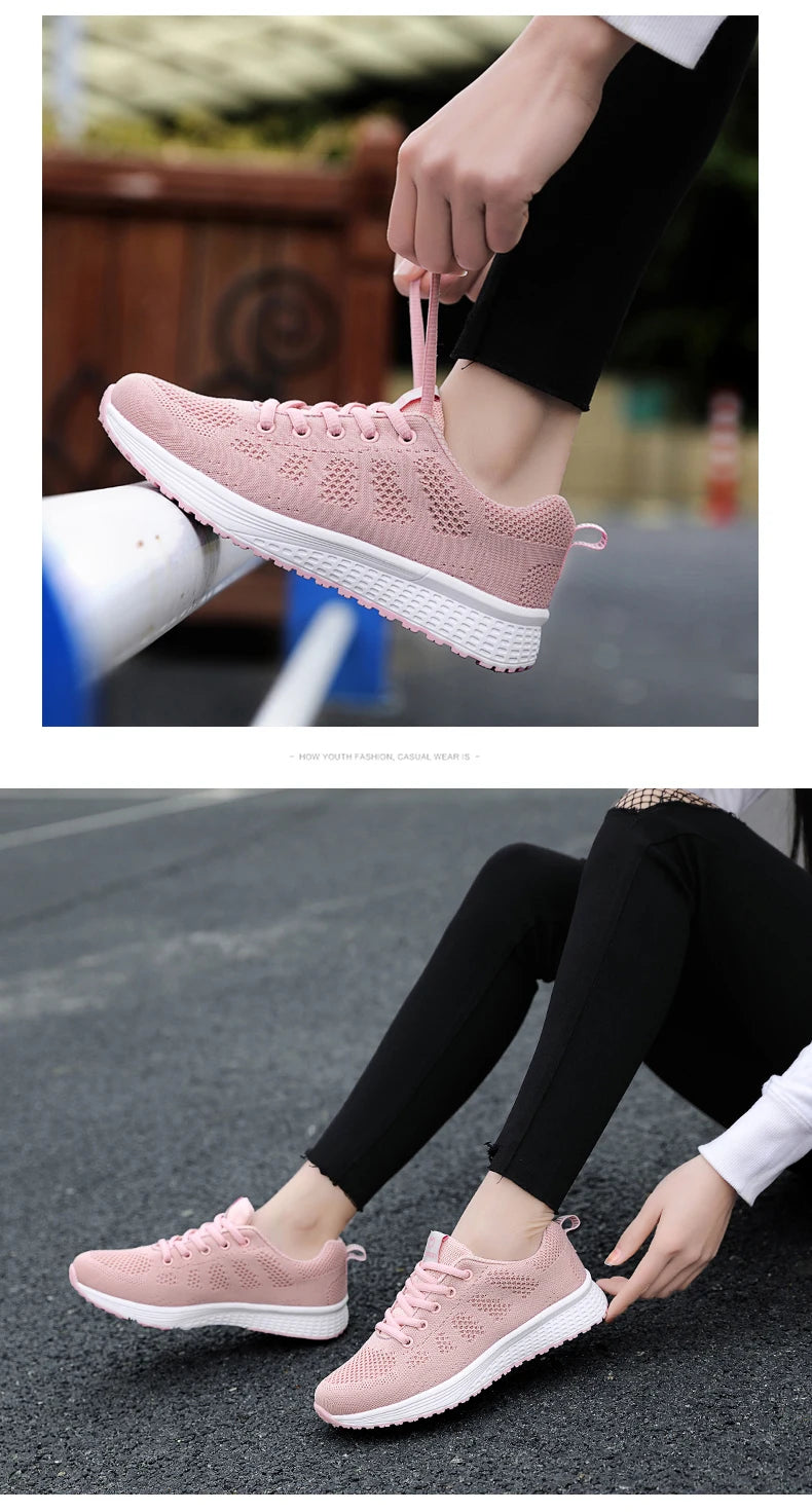 Wedges Shoes for Women Sneakers Mesh Breathable Casual Female Shoes Flat Light Lace-Up Summer Running Shoes Woman Vulcanize Shoe