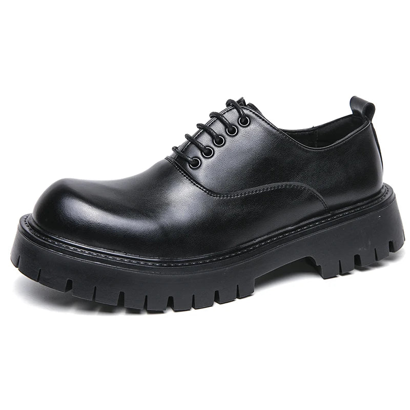 Men Casual Large Toe Original Black Platform Business Thick Bottom Dress Shoes Men Gentleman Outdoor Patent Leather Safety Shoes - reetell