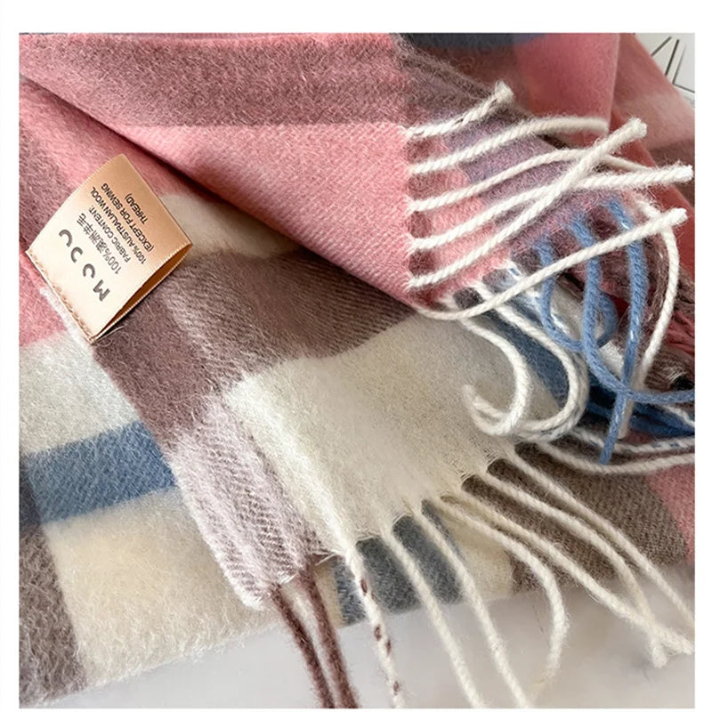 100% Wool Luxury Brands Classic England Style Women Scarf Fashion Stripe Plaid Scarves Tassel Shawls Pashmina Lady Wrap 32*180cm - reetell