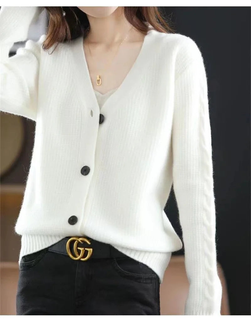 NewFall Fashion V Neck Women Knitted Sweater Cardigan Long Sleeve Soft Slim Sweater Outwear Femlae Solid Casual Knitted Sweater - reetell