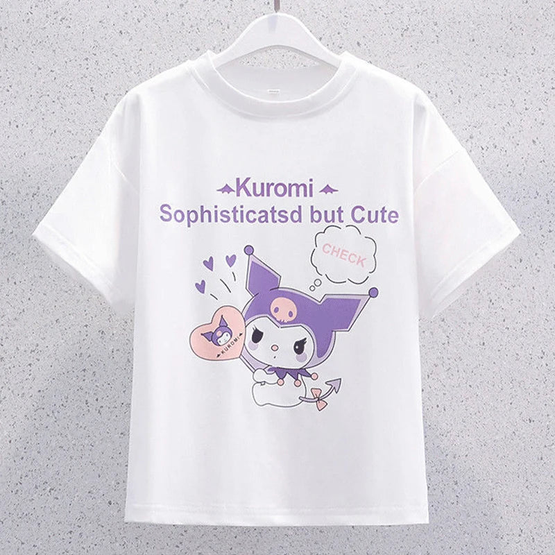 Sanrio New Girls Pleated Skirt T-Shirt Set Kuromi Summer Cute Skirt Set Jk College Style Fashion Clothing Set Holiday Gift - reetell