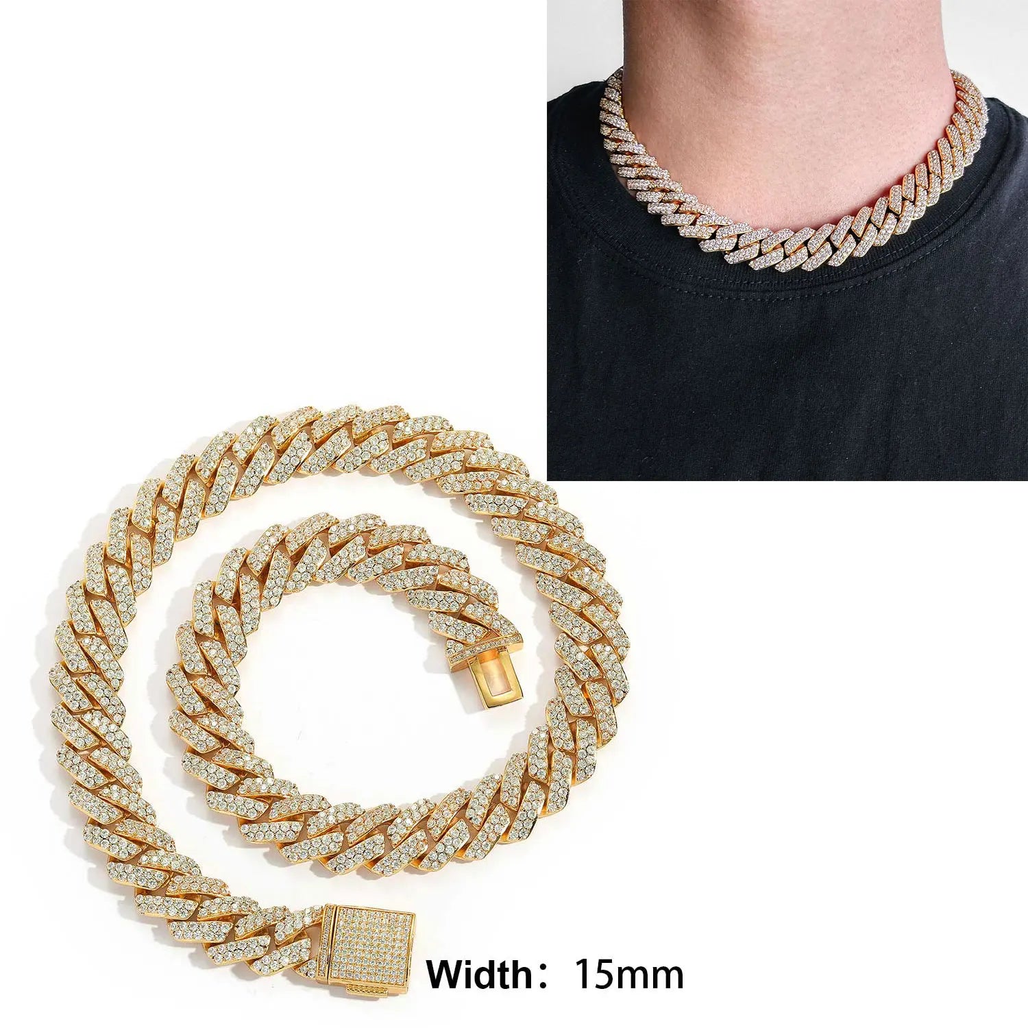 Iced Out 10-20mm Mens Miami Cuban Link Necklace Hip Hop CZ Cubic Zirconia Bling Prong Cuban Chain