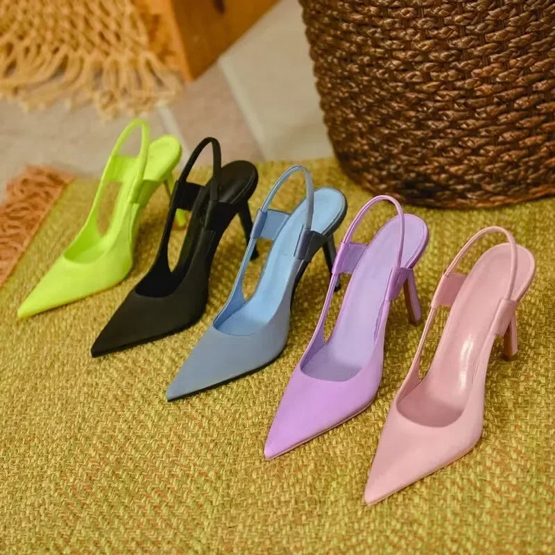 New Brand Women Slingback Sandals Pointed Toe Slip on Thin High Heel Shoes Ladies Elegant Pumps Shoes Drss Sandals Plus Size 43 - reetell