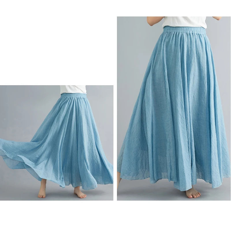 Fashion Cotton Linen Clothes Women Skirts Maxi Y2k Elegant Beach Saia Ropa Mujer Casual Vestido Boho Long Skirt Faldas Harajuku - reetell