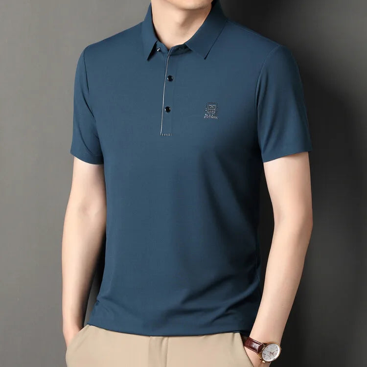 2024 Summer New Seamless T-shirt, Brown Men's Cool Golf, Business Casual Polo Shirt，Fashion Popular Lapel Short Sleeve