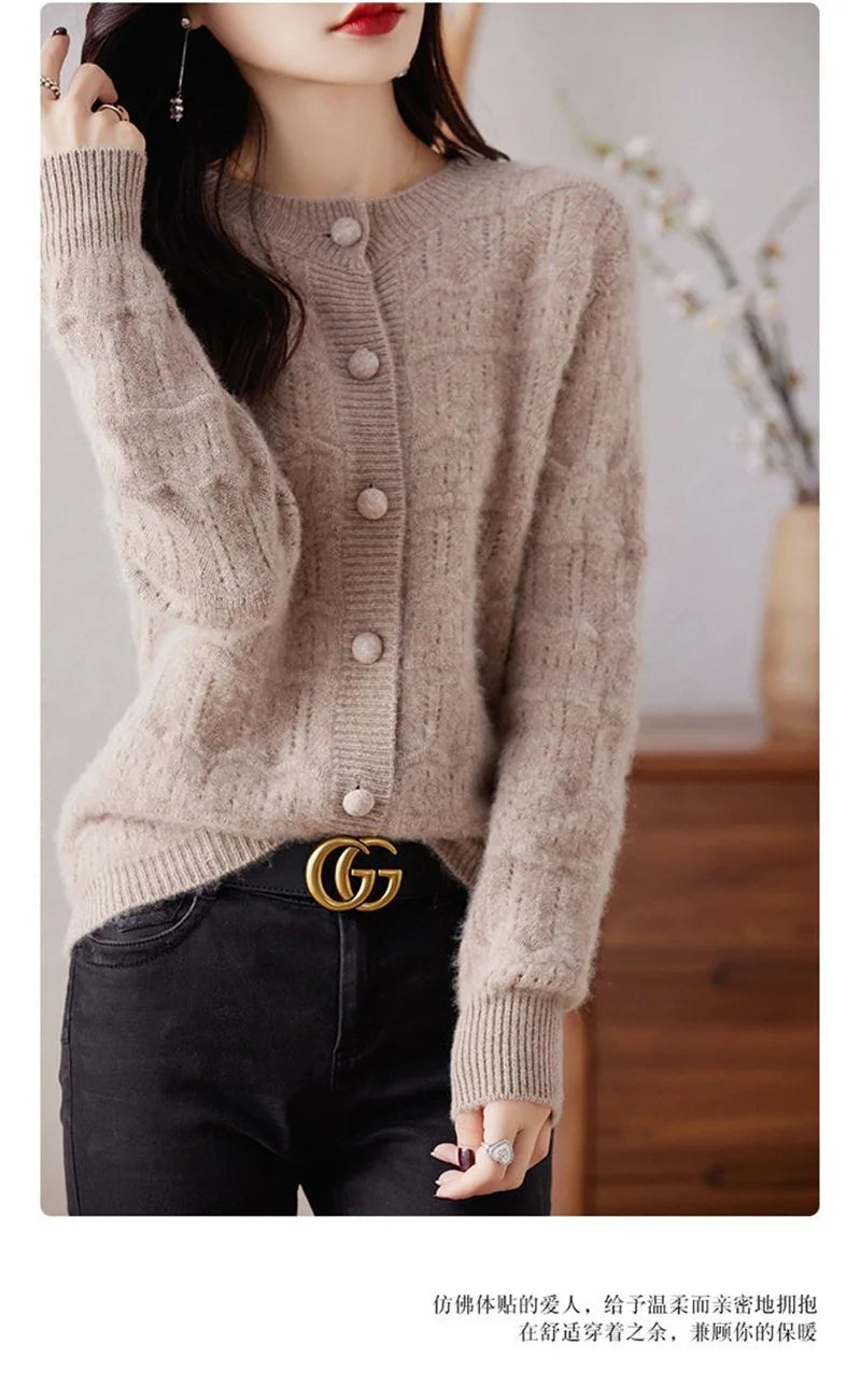 New Autumn And Winter Sweater Cardigan Jacket Women Fashion Sweet Wearing Solid Color Round Neck Sweater Top Bottoming Shirt - reetell