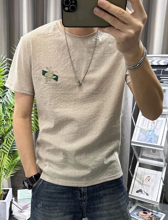 Male Tees Shirts White Linen Tops Katoen Print Men's T-shirt Graphic Streetwear Korean Popular Clothes Basic Wholesale Harajuku - reetell