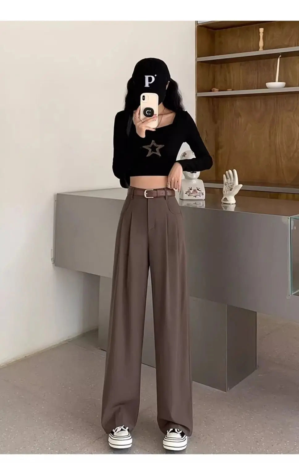 Fashion High Waist Wide Leg Pants Women Spring Fall Baggy Black Trouser Office Ladies Full Length Straight Suit Pant Outwear New - reetell