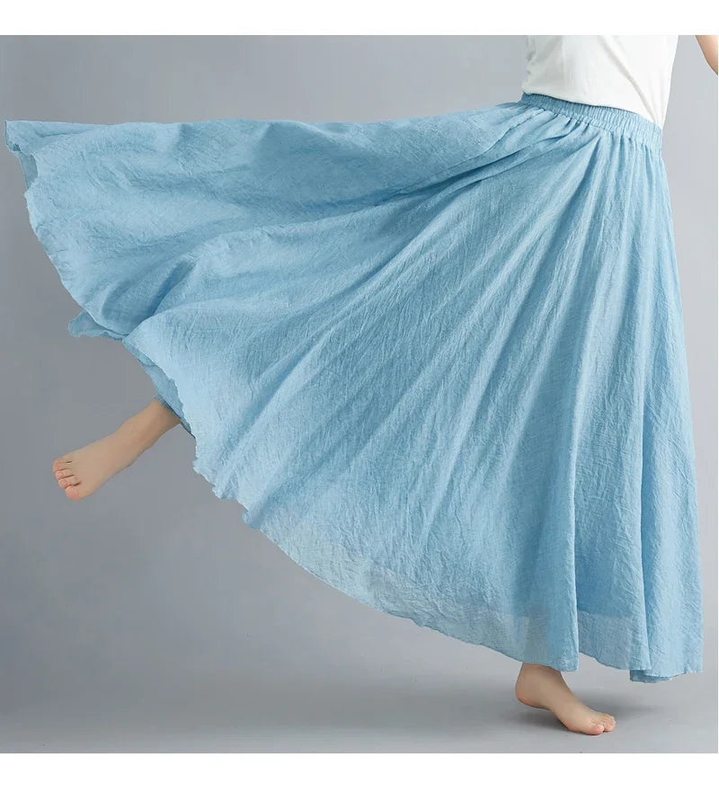 Solid Cotton Linen Women Skirts Maxi Ethnic Style Beach Saia Ropa Mujer Casual Harajuku Boho Long Skirt Woman Clothing Faldas - reetell