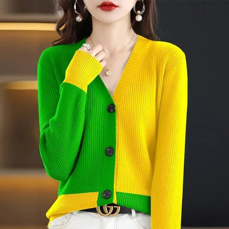 Women's Clothing Fashion Ladies Patchwork Cardigan Irregular Autumn Winter Thin Knitwear Casual Tops Buttons 2023 New Sweaters - reetell