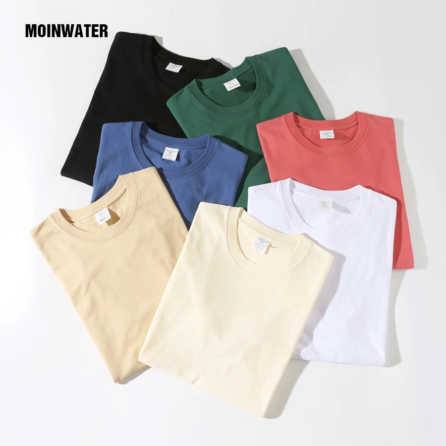 MOINWATER New Men Cotton Casual T shirts Tops Male Nine Color Solid Oversized Black White Basic Short Sleeve Tees MMT2201 - reetell