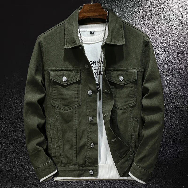 White Armygreen Classic Vintage Denim Jacket Men's Street Fashion Japanese Casual Coat Male Brand Jean Jackets Plus Size 5XL