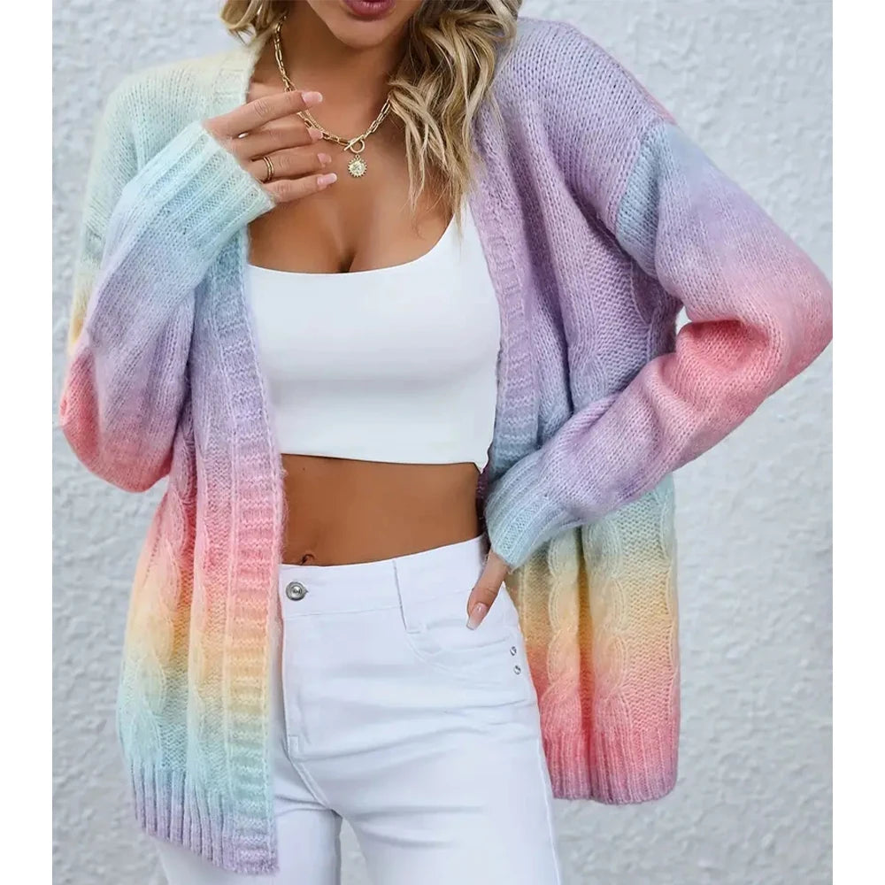 Women's Gradient Open Front V Neck Cardigan - Stylish and Comfortable Long Sleeve Cardigan for Spring and Fall - reetell