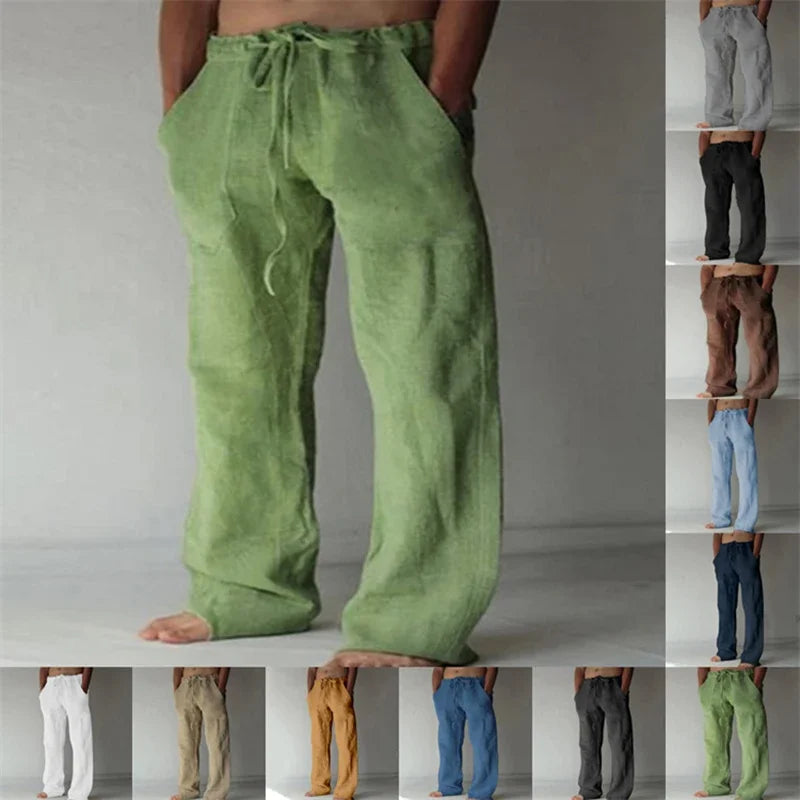 2023 new Men's Cotton Linen Pants Male Autumn New Breathable Solid Color Linen Trousers Fitness Streetwear S-3XL - reetell