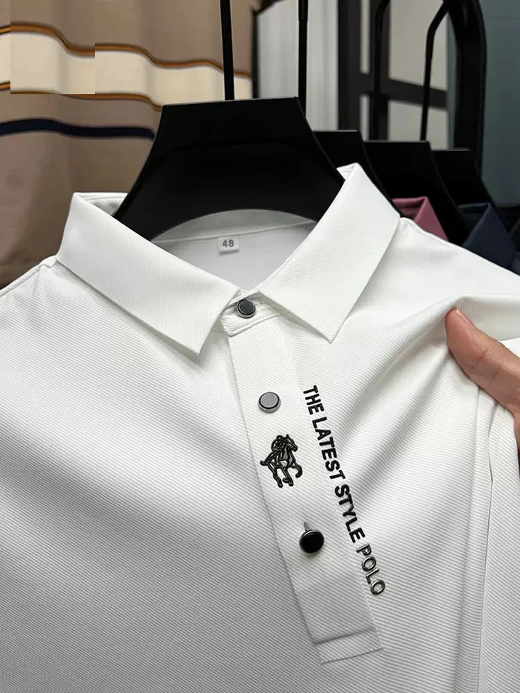 High-End Summer Business Solid Color High Quality Men Short Sleeve Polo Shirt Lapel Collar Fashion Casual Trace Printing M-4XL