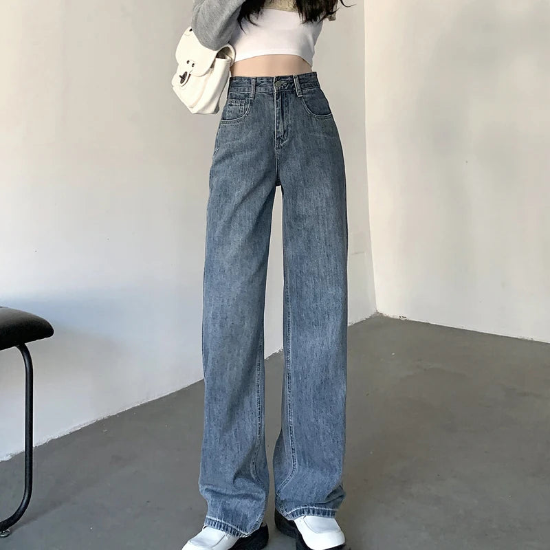 ZOENOVA High Waisted Jeans Y2K Fashion Women Clothing Blue Black Straight Leg Denim Pants Trousers Mom Jean Baggy Trousers Tall - reetell