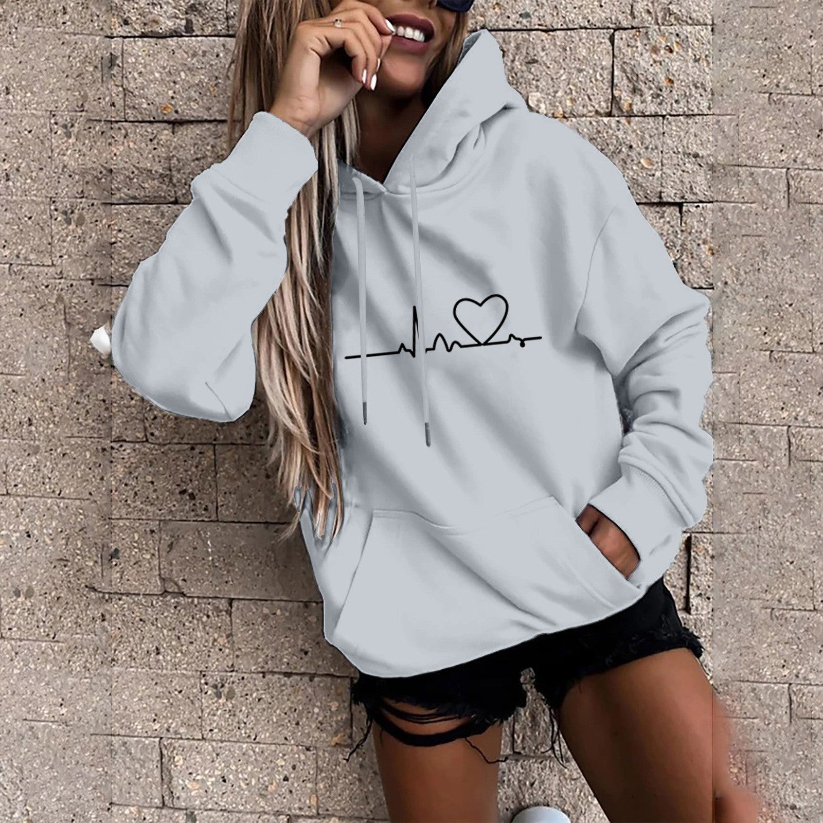 Hoodies for Women Solid Long Sleeve Sports Fun Print Sweatshirts Female Autumn Winter Casual Loose Hooded Sweatshirt - reetell