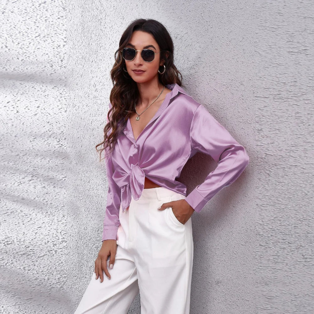 Satin Blouse Shirt Silk Tops Elegant Long Sleeve Loose Womens Blouses Camisas De Mujer Spring Autumn Streetwear Women Clothes - reetell