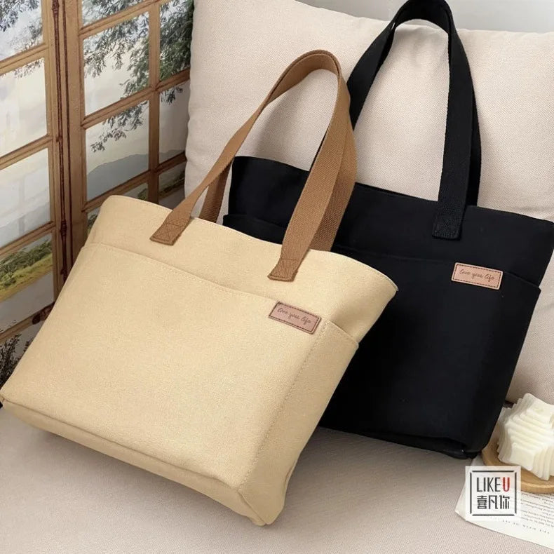 Designer Handbags Japanese Simple Canvas Bags For Women 2024 Summer Fashion Tote Shoulder Bag Collage Student Book/Laptop Bag