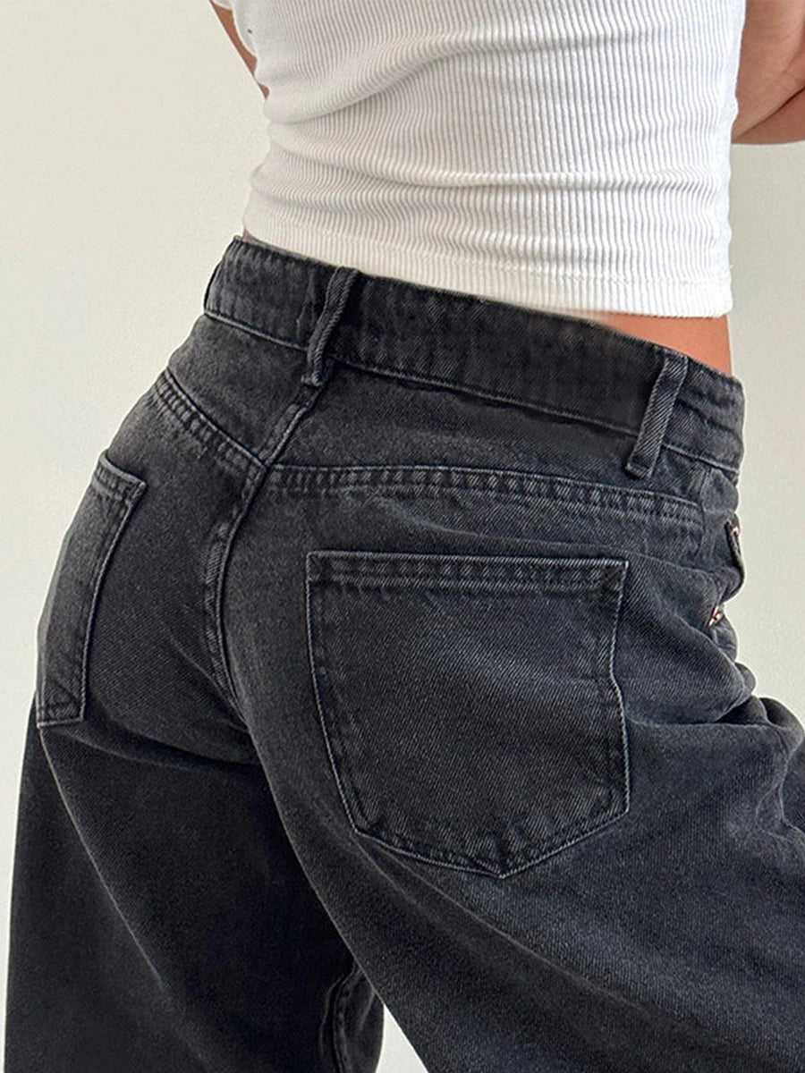 Y2k Vintage Low Rise Jeans for Women Jeans Wide Straight Leg Baggy Jeans Boyfriend Denim Pants with Pocket Streetwear - reetell