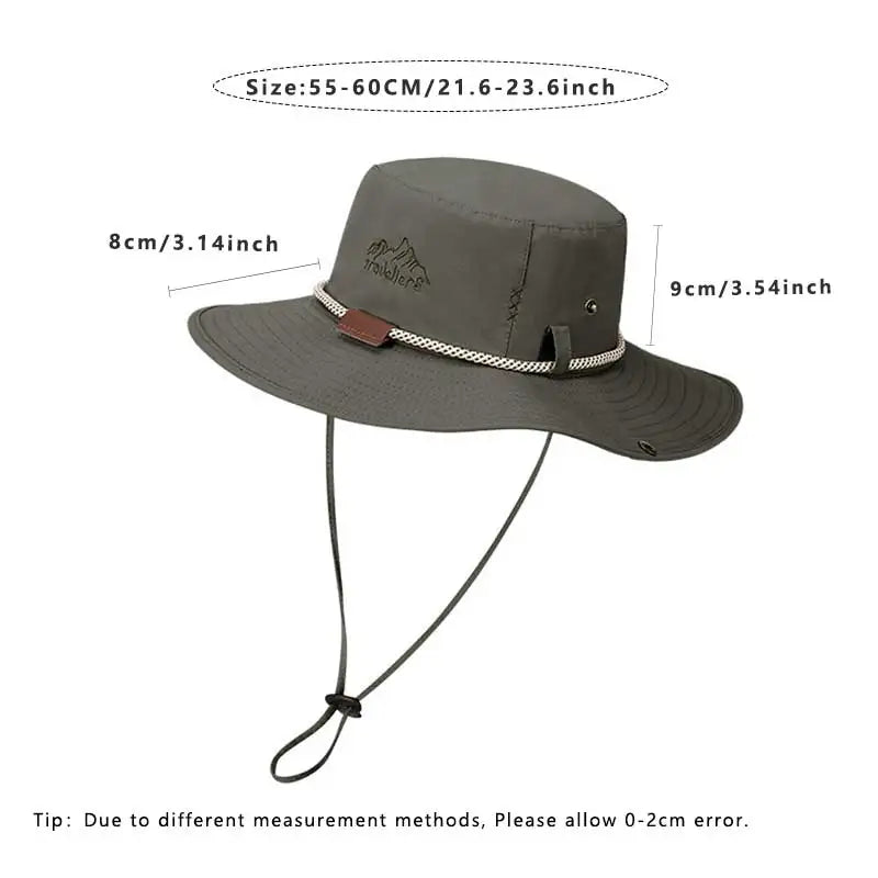 Men Bucket Hat Letter Embroidery Leather Label Cowboy Hat Waterproof Outdoor Hiking Fishing Cap Light 8cm Brim Anti-UV Sun Hat