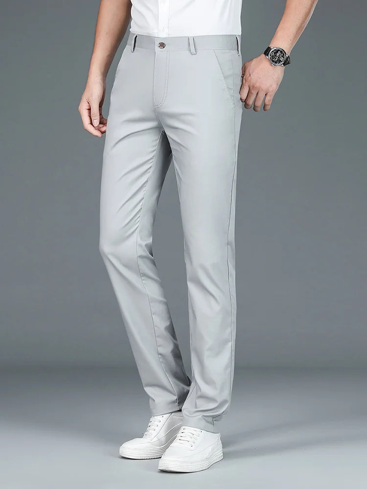 High Quality Luxury Straight Business Suit Pants Men Bamboo Fiber Designer Spring Summer Elegant Casual Long Formal Trouser Male - reetell