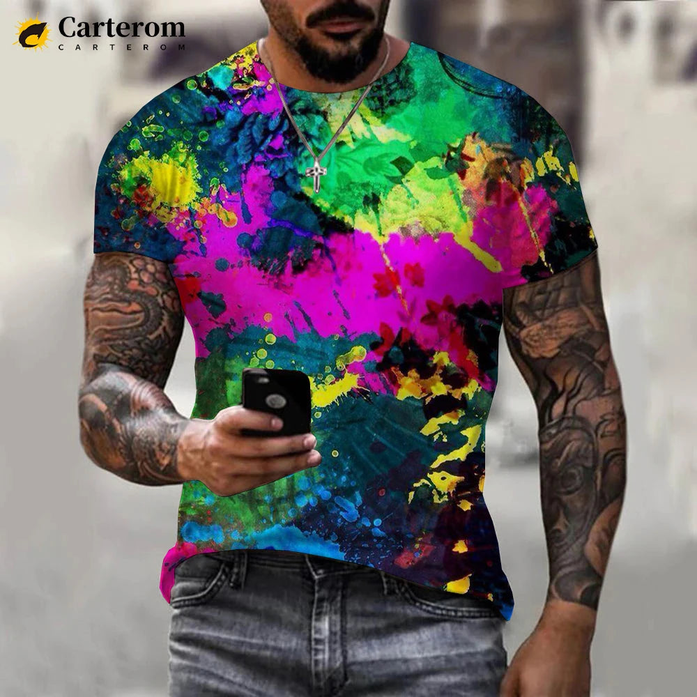 2022 New Fashion Neon Graffiti Printed 3D T-shirt Men Women Summer Casual Short Sleeve Hip Hop Harajuku Streetwear Tops - reetell