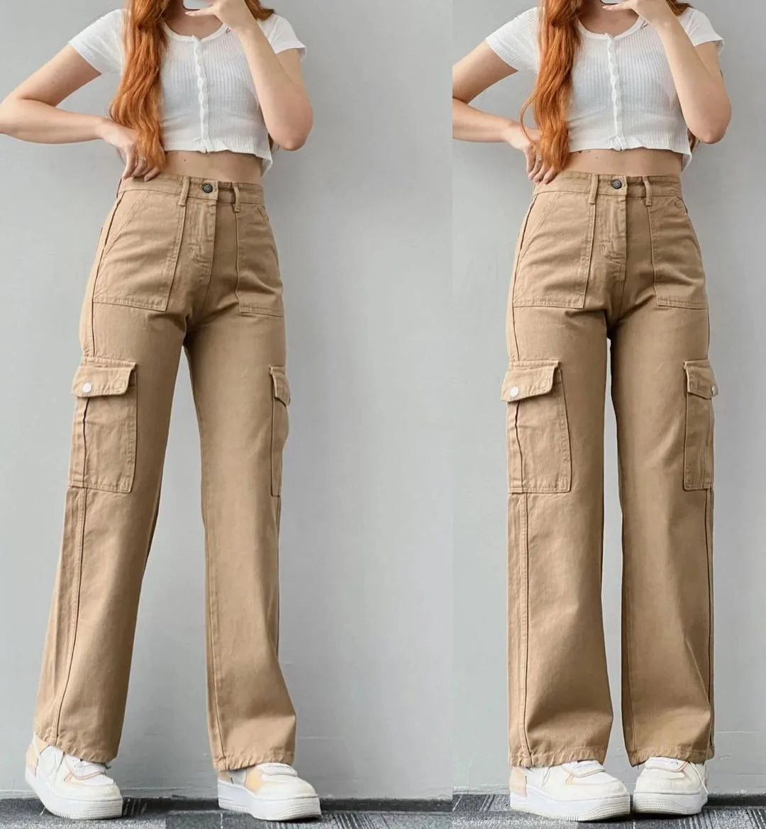 New Straight Cargo High Waist Baggy Trousers Casual Wide Leg Slim Vintage Streetwear Pocket Fashion Women Casual Pants - reetell