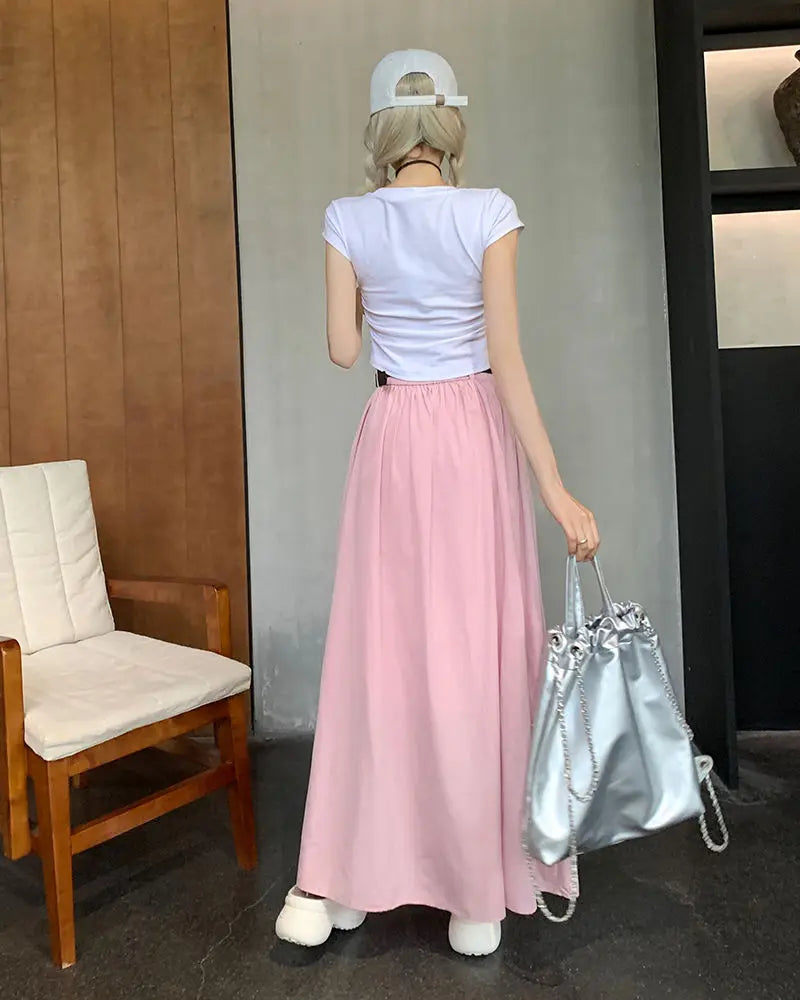 Y2K American Vintage Skirt Women Side Striped Designer Parachute Cargo Skirts Korean Casual Loose Drawstring Aesthetics Skirts - reetell