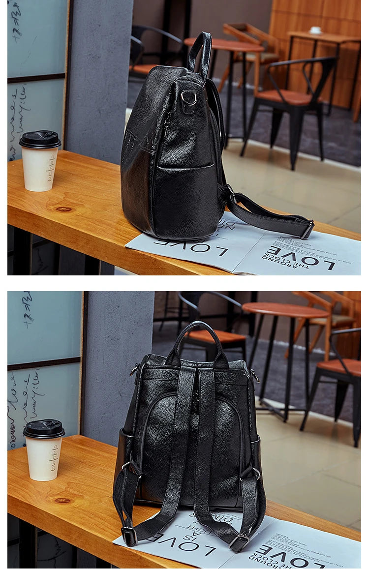 Fashion 2 in 1 Backpack and Shoulder Bag Woman Korea Style Casual PU Leather Soft Anti-theft Design Luxury Travel Schoolbags New - reetell