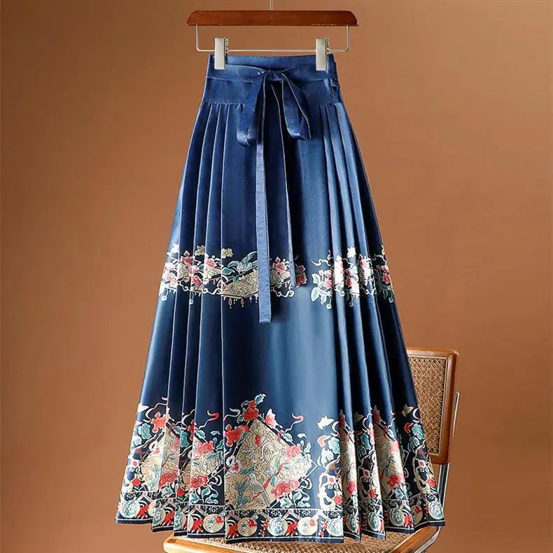 Vintage Maxi Chinese Style Horse Face Skirts for Women Saia One-piece Long Hanfu Pleated Skirt Woman Clothing Faldas Harajuku - reetell