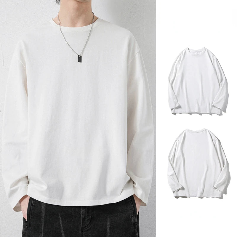 Spring Autumn Casual Long Sleeve T-shirts Men Women Solid Cotton O-neck Tops Black White Basic Tees Plus Size 4xl Pullovers - reetell