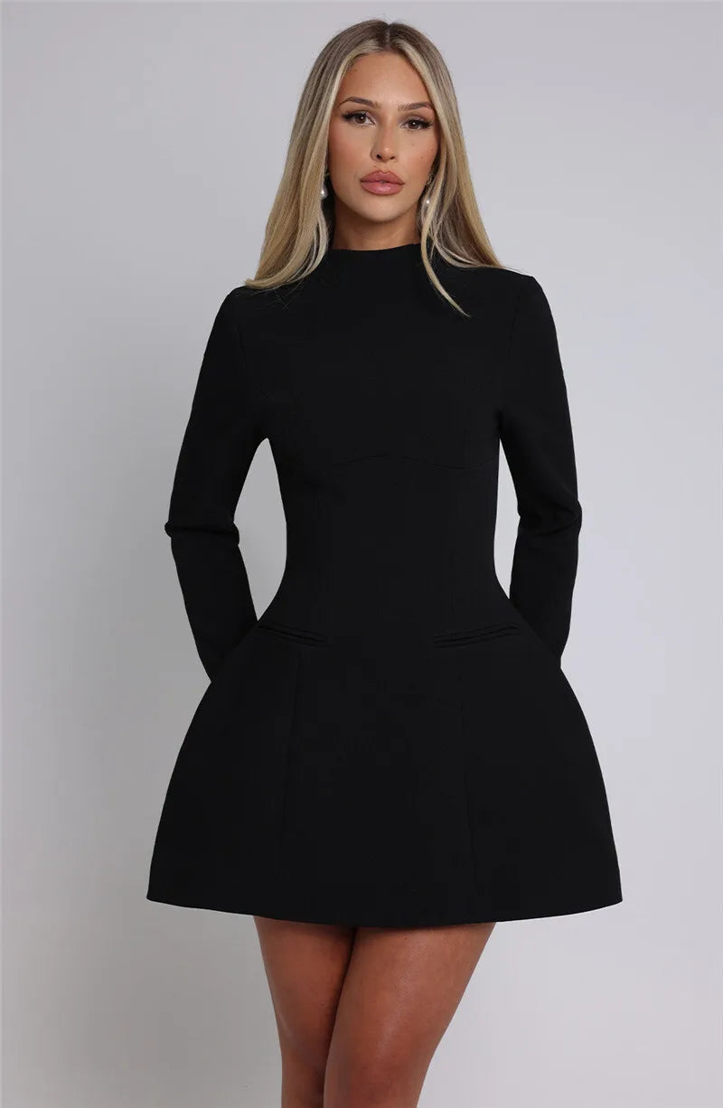 Mozision Long Sleeve Backless Sexy Mini Dress For Women Autumn Winter New O Neck High Waist A-line Club Party Sexy Dress Elegant - reetell