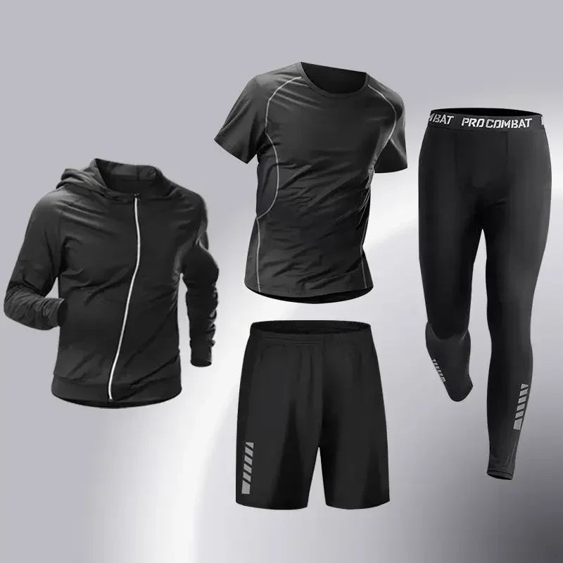 Fashion 3-5 PCS Mens Running Sportswear Set Fitness Jogging Compression Tracksuit Suit Training Sports Clothes Dry Fit Leggings