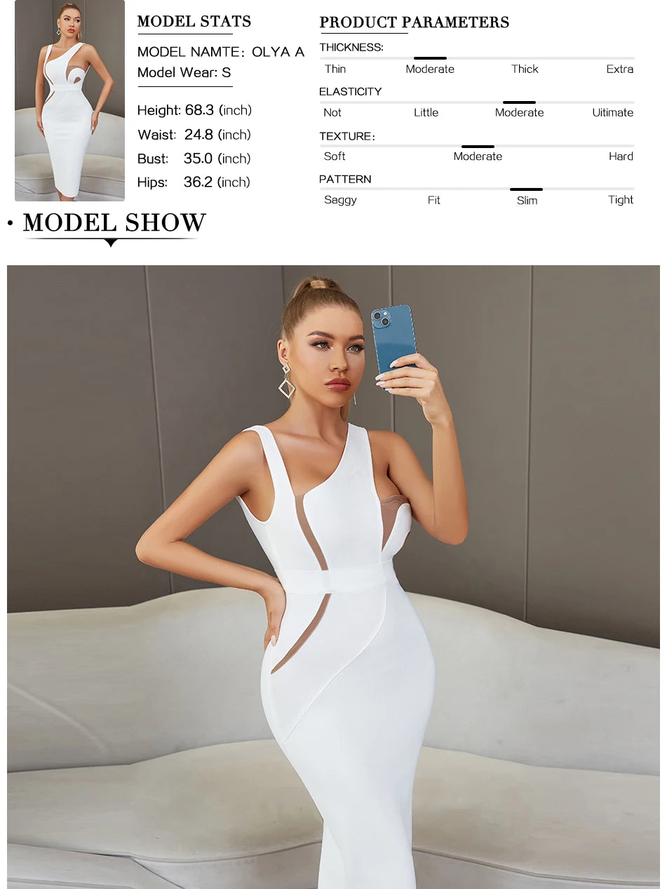 Adyce Sexy Backless White Midi Bodycon Bandage Dress Women Summer Tank Sleeveless Celebrity Elegant Evening Party Dress Outfits - reetell